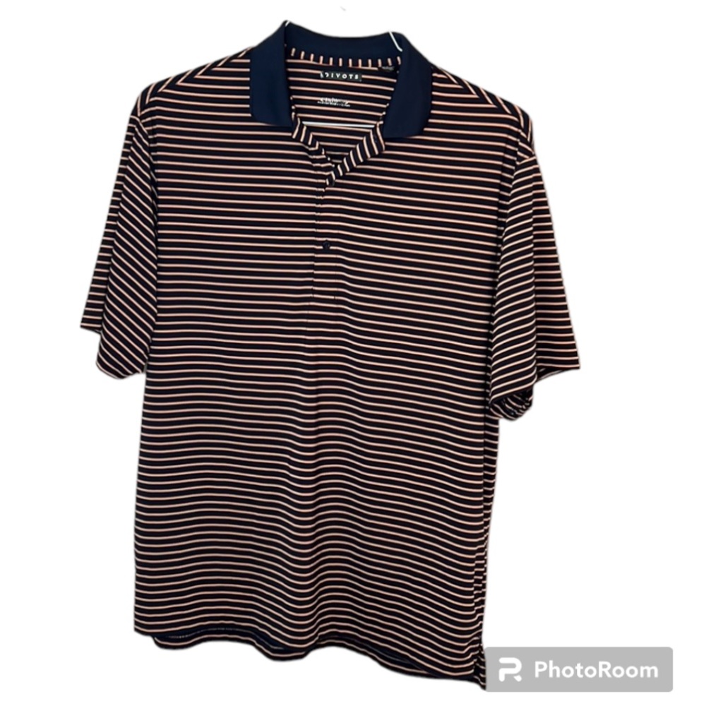 Divots Dri Way Striped Golf Polo Blue Orange Cream Men’s Size Large